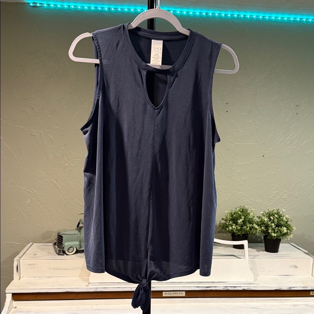 Time and Tru Navy Tie-Front Tank Top